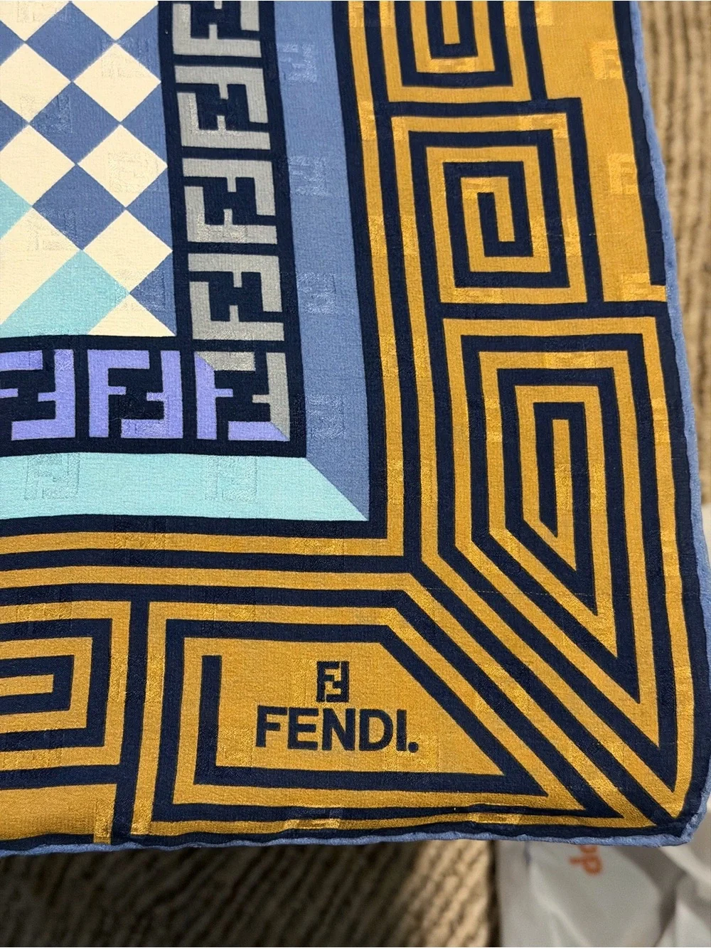 FENDI Vintage Zucca FF Logo Geometric Silk Square Scarf AUTHENTIC